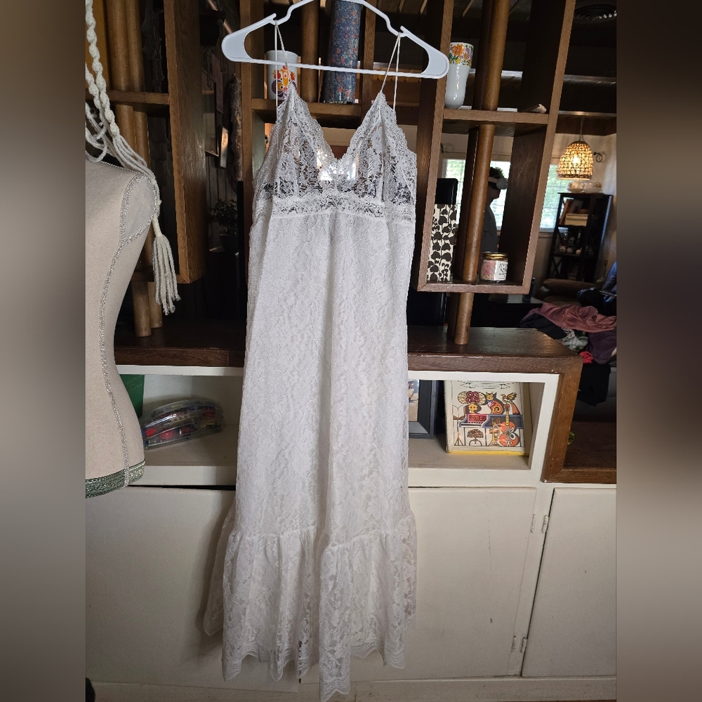 Gunne Sax By Jessica McClintock Vintage White Lace Maxi Dress Small